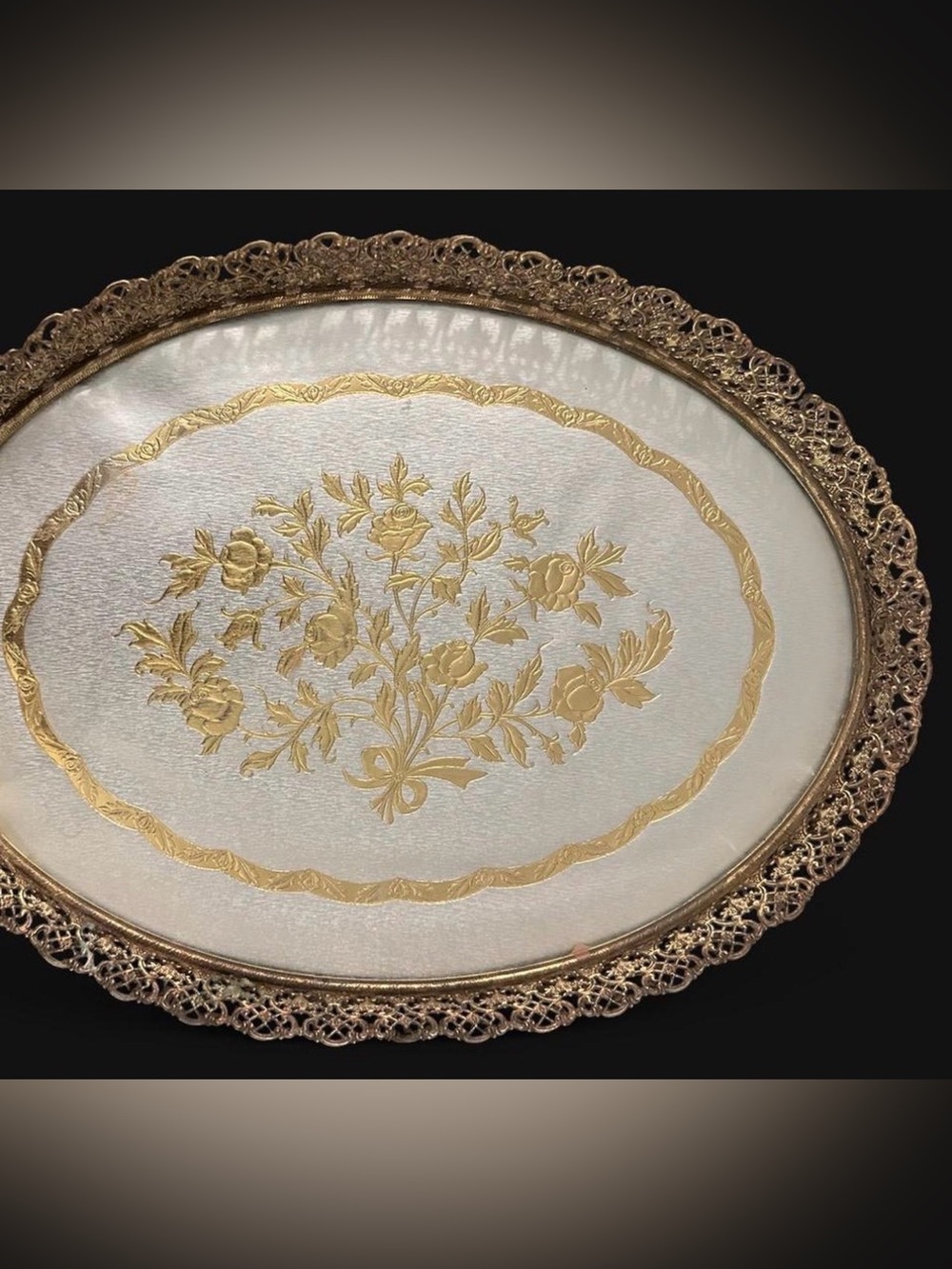 Ornate Gold Floral Oval vanity Tray - Home Accents